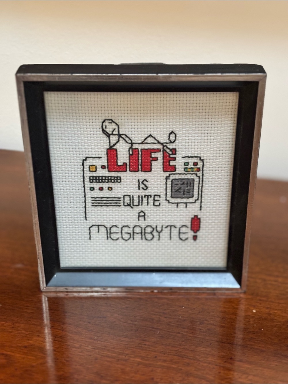 Life Is Quite a Megabyte Framed Cross Stitch Computer Nerd Office Wall Decor 5x5